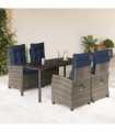 vidaXL 5 Piece Garden Dining Set with Cushions Grey Poly Rattan