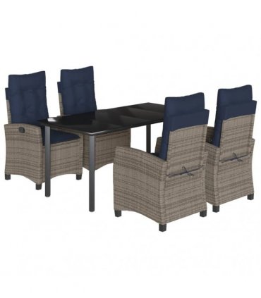 vidaXL 5 Piece Garden Dining Set with Cushions Grey Poly Rattan