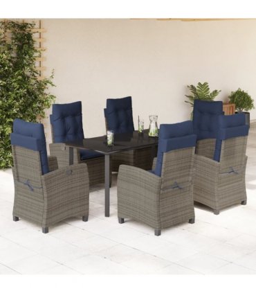 vidaXL 7 Piece Garden Dining Set with Cushions Grey Poly Rattan