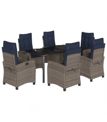 vidaXL 7 Piece Garden Dining Set with Cushions Grey Poly Rattan