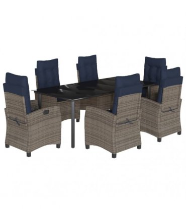 vidaXL 7 Piece Garden Dining Set with Cushions Grey Poly Rattan