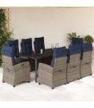 vidaXL 9 Piece Garden Dining Set with Cushions Grey Poly Rattan