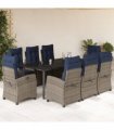 vidaXL 9 Piece Garden Dining Set with Cushions Grey Poly Rattan