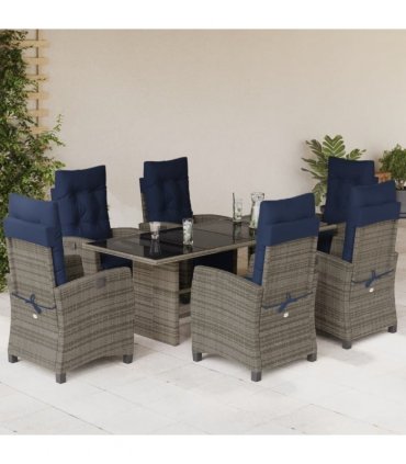 vidaXL 7 Piece Garden Dining Set with Cushions Grey Poly Rattan
