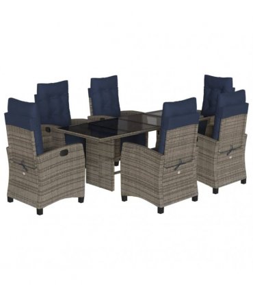 vidaXL 7 Piece Garden Dining Set with Cushions Grey Poly Rattan