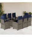 vidaXL 9 Piece Garden Dining Set with Cushions Grey Poly Rattan