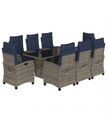 vidaXL 9 Piece Garden Dining Set with Cushions Grey Poly Rattan