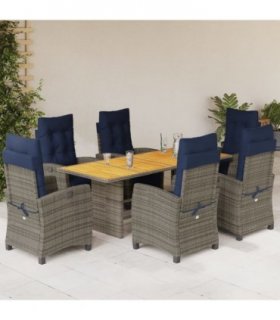 vidaXL 7 Piece Garden Dining Set with Cushions Grey Poly Rattan
