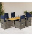 vidaXL 7 Piece Garden Dining Set with Cushions Grey Poly Rattan