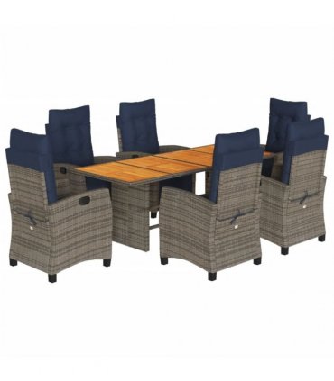 vidaXL 7 Piece Garden Dining Set with Cushions Grey Poly Rattan