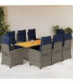 vidaXL 9 Piece Garden Dining Set with Cushions Grey Poly Rattan