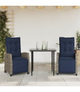 vidaXL 3 Piece Garden Dining Set with Cushions Grey Poly Rattan