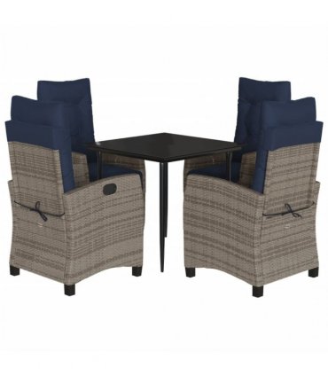 vidaXL 5 Piece Garden Dining Set with Cushions Grey Poly Rattan