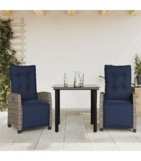 vidaXL 3 Piece Garden Dining Set with Cushions Grey Poly Rattan