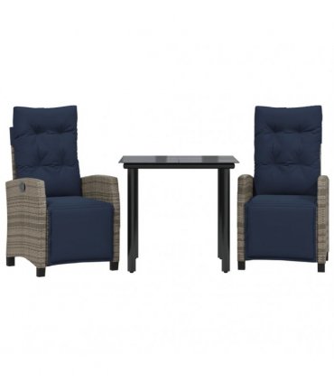 vidaXL 3 Piece Garden Dining Set with Cushions Grey Poly Rattan