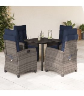 vidaXL 5 Piece Garden Dining Set with Cushions Grey Poly Rattan