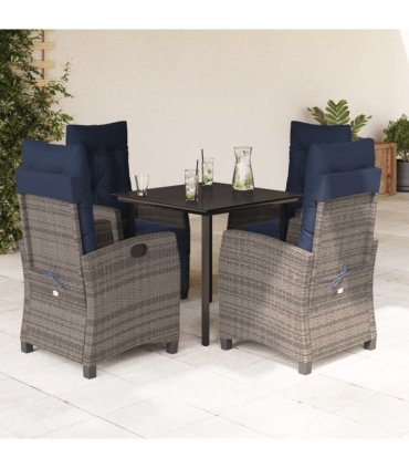 vidaXL 5 Piece Garden Dining Set with Cushions Grey Poly Rattan