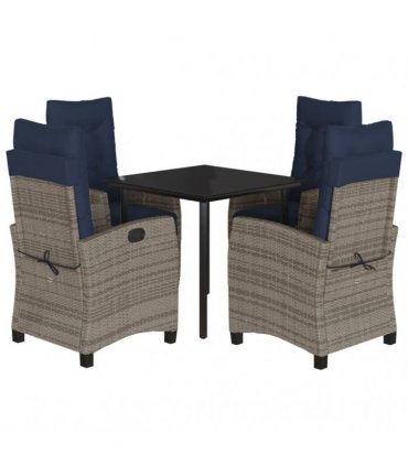 vidaXL 5 Piece Garden Dining Set with Cushions Grey Poly Rattan