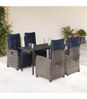 vidaXL 5 Piece Garden Dining Set with Cushions Grey Poly Rattan