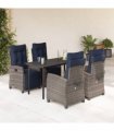 vidaXL 5 Piece Garden Dining Set with Cushions Grey Poly Rattan