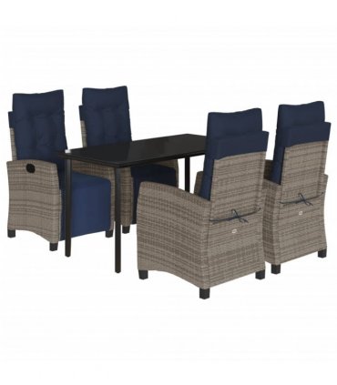 vidaXL 5 Piece Garden Dining Set with Cushions Grey Poly Rattan