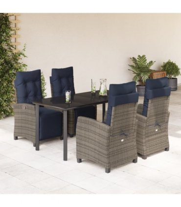 vidaXL 5 Piece Garden Dining Set with Cushions Grey Poly Rattan