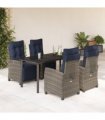 vidaXL 5 Piece Garden Dining Set with Cushions Grey Poly Rattan