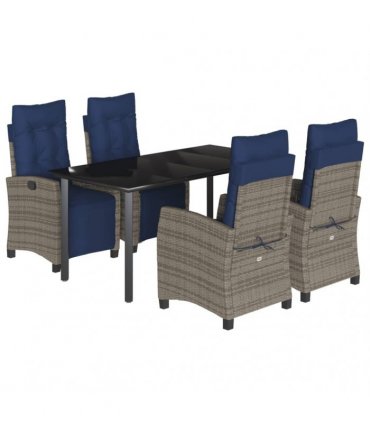 vidaXL 5 Piece Garden Dining Set with Cushions Grey Poly Rattan