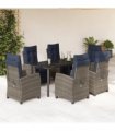 vidaXL 7 Piece Garden Dining Set with Cushions Grey Poly Rattan