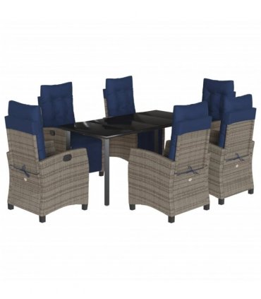 vidaXL 7 Piece Garden Dining Set with Cushions Grey Poly Rattan