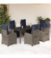 vidaXL 7 Piece Garden Dining Set with Cushions Grey Poly Rattan