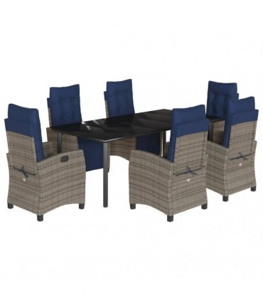 vidaXL 7 Piece Garden Dining Set with Cushions Grey Poly Rattan