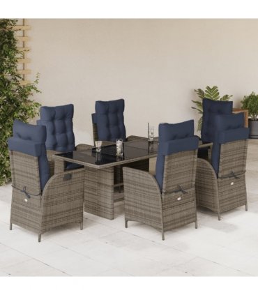 vidaXL 7 Piece Garden Dining Set with Cushions Grey Poly Rattan