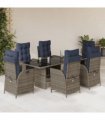vidaXL 7 Piece Garden Dining Set with Cushions Grey Poly Rattan