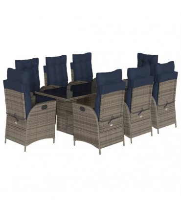 vidaXL 9 Piece Garden Dining Set with Cushions Grey Poly Rattan