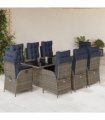 vidaXL 9 Piece Garden Dining Set with Cushions Grey Poly Rattan
