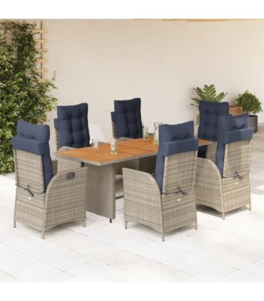 vidaXL 7 Piece Garden Dining Set with Cushions Grey Poly Rattan