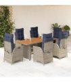 vidaXL 7 Piece Garden Dining Set with Cushions Grey Poly Rattan