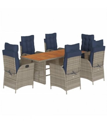 vidaXL 7 Piece Garden Dining Set with Cushions Grey Poly Rattan