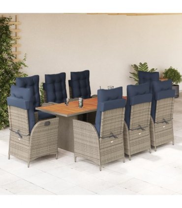 vidaXL 9 Piece Garden Dining Set with Cushions Grey Poly Rattan