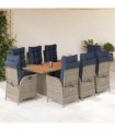 vidaXL 9 Piece Garden Dining Set with Cushions Grey Poly Rattan