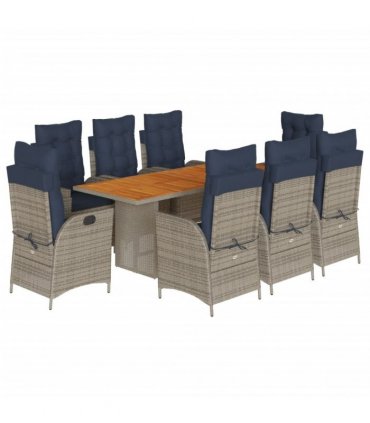 vidaXL 9 Piece Garden Dining Set with Cushions Grey Poly Rattan