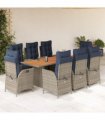 vidaXL 9 Piece Garden Dining Set with Cushions Grey Poly Rattan