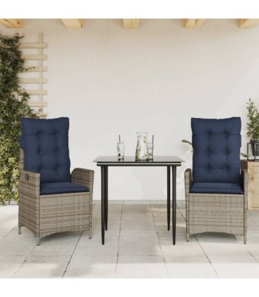 vidaXL 3 Piece Garden Dining Set with Cushions Grey Poly Rattan
