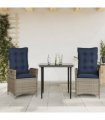 vidaXL 3 Piece Garden Dining Set with Cushions Grey Poly Rattan