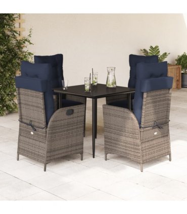 vidaXL 5 Piece Garden Dining Set with Cushions Grey Poly Rattan