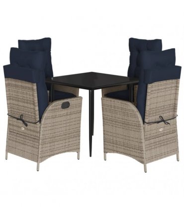 vidaXL 5 Piece Garden Dining Set with Cushions Grey Poly Rattan