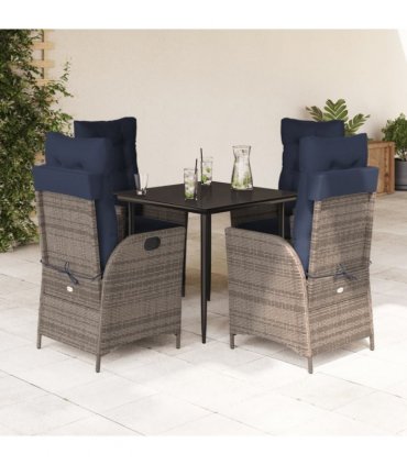 vidaXL 5 Piece Garden Dining Set with Cushions Grey Poly Rattan
