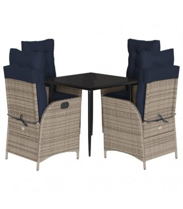 vidaXL 5 Piece Garden Dining Set with Cushions Grey Poly Rattan