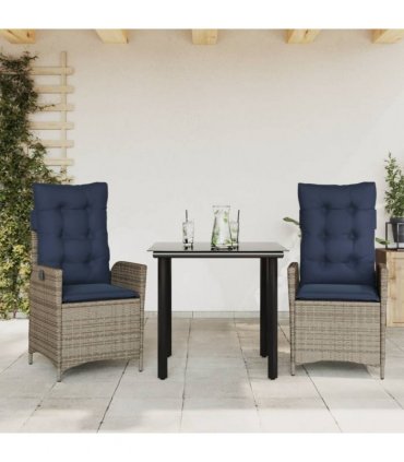 vidaXL 3 Piece Garden Dining Set with Cushions Grey Poly Rattan
